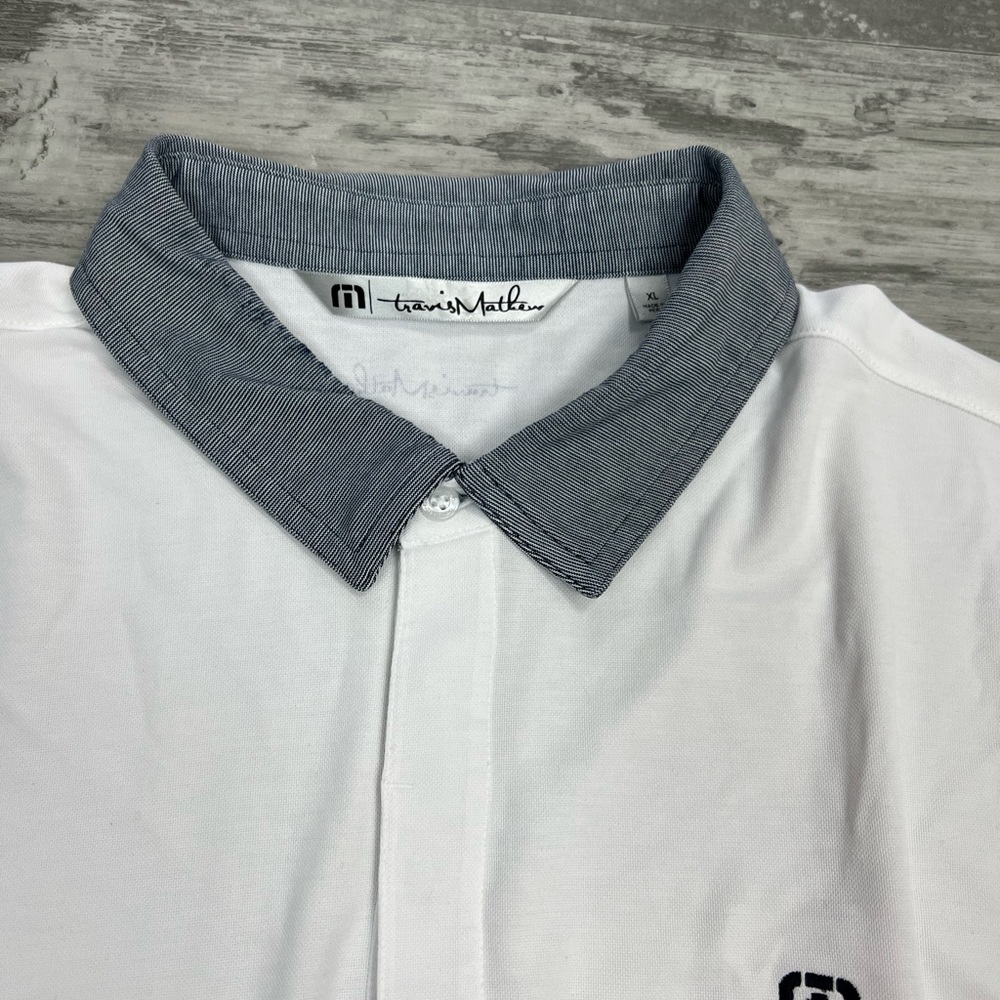 Travis Mathew White w/ Stripe Collar Golf Polo Shirt XL - Picture 3 of 7